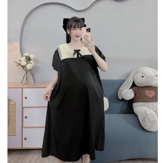 Váy bầu,đầm bầu bigsize dáng công sở phối nơ cổ cực xinh và thanh lịch