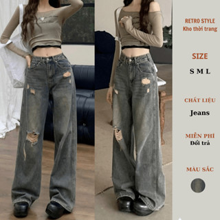 Quần Jean Lưng Cao Ống Suông Phối Rách Phong Cách Retro Back To School Quần Đi Học Đi Làm Quanjeanrach9301_P4K15