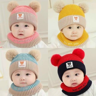 2 món mũ len+khăn len cổ tròn cho bé . ttbx