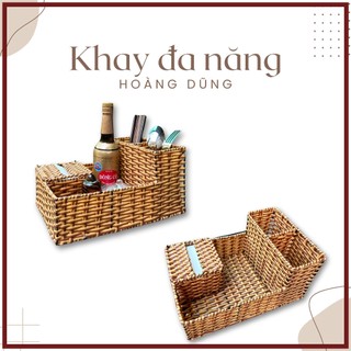 Bộ khay đa năng nhựa giả mây đựng ống đũa - gia vị - khăn giấy size lớn loại dày dùng cho quán ăn