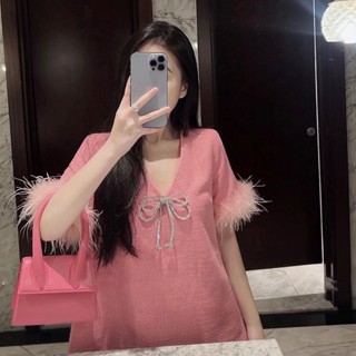 [CÓ BIGSIZE] Đầm Dạ Babydoll Nơ Đính Đá, Đầm Suông Tiểu Thư Chất Dạ Cổ Chữ V Nơ Đá - Lazy Có Bigsize