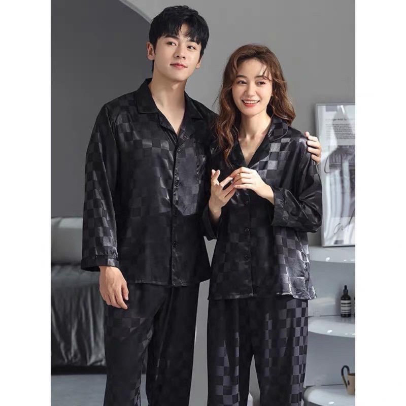 Bộ quần áo ngủ ,bộ ngủ lụa xuân thu nam nữ dài tay cao cấp sz từ 40-99kg