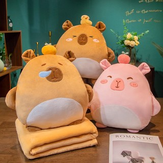 Gối Capybara kèm mền, Chăn gối văn phòng Gối ngủ văn phòng nhiều mẫu Gối kèm chăn du lịch