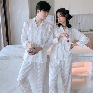 Bộ quần áo ngủ ,bộ lụa xuân thu caro trắng dài tay cao cấp sz từ 40-85kg