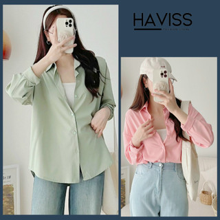 Áo sơ mi nữ chất lụa cát hàn dài tay Haviss nhiều màu pastel chất mềm mịn ít nhăn form rộng thời trang công sở