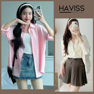 Áo sơ mi nữ dài tay Haviss dáng dài phom rộng basic tông màu pastel kiểu dáng nhẹ nhàng thời trang Hàn Quốc