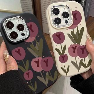 Ốp lưng IPHONE viền camera Bạc in hình Tuylip Tím Cho iphone 11 15 12 13 14 pro max x xr xs 8 7 6 plus se 2020 - GB3008