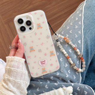 Ốp iphone full viền hoạ tiết sweet bear kèm dây