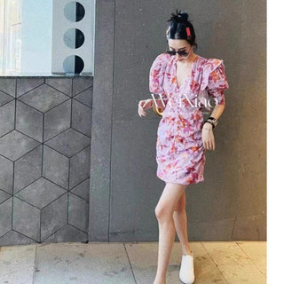 Váy áo tiểu thư hồng pastel phối viền bèo