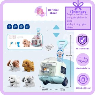 Bộ chăm sóc thú cưng,xe đẩy chó bông, mèo bông, gấu bông biết đi kêu,kèm phụ kiện cho bé vui chơi