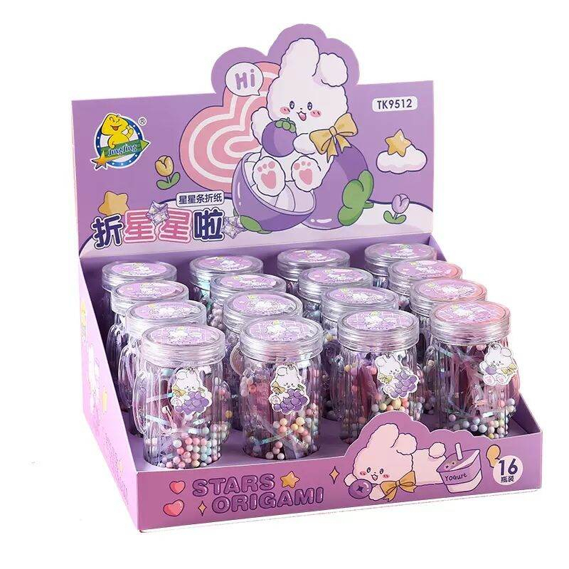 [9512 -9511] LỌ Giấy Gấp Sao/ Giấy Xếp Sao Origami May Mắn Kèm Ruy Băng, Bông Xốp Đựng Trong Hủ Nhựa