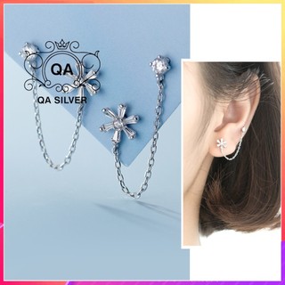 Khuyên tai bạc 925 mặt hoa đính đá bông hai lỗ s925 flora qa silver earrings ea240506