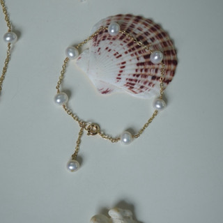 Vòng tay bạc ngọc trai mãnh -  Pearly Dolly lắc tay Sương Mai ngọt 5mm phối xích bạc xinh xắn