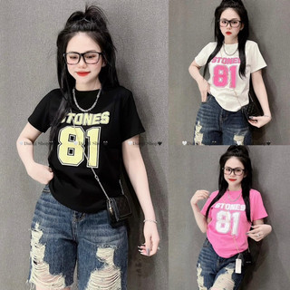 Áo thun nữ babytee ôm body tay ngắn cổ tròn phối chữ trước ( 81 )
