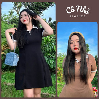 Đầm bigsize nữ cổ sơ mi tay ngắn dáng váy polo vạt xòe phối viền sành điệu vải thun gân g228