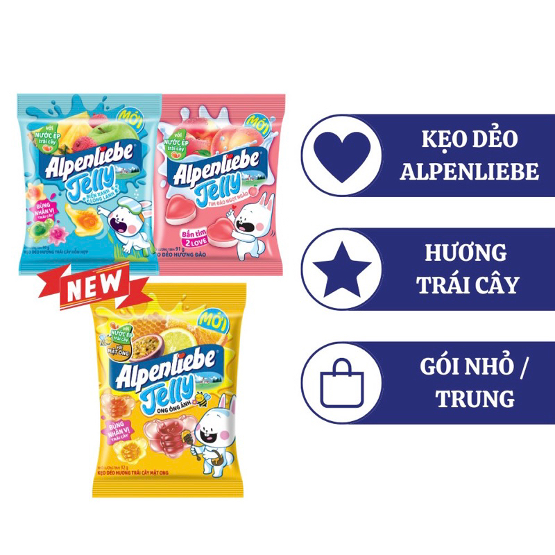 Kẹo dẻo Alpenliebe Jelly Tím Đào  / Biển Xanh / Ong Óng Ánh