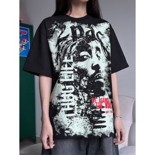 Áo thun 4Art 2PAC Cotton 2 chiều 235gsm Hình in lụa Oversized Unisex Màu Đen