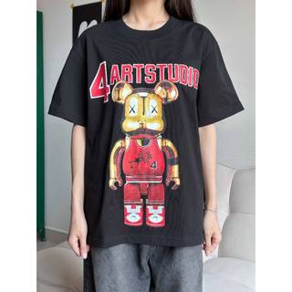 Áo thun 4Art BEARBRICK Cotton 2 chiều 235gsm Hình in lụa Oversized Unisex Màu Đen