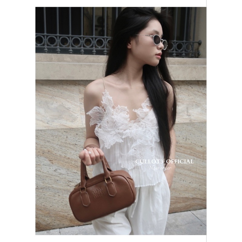 Áo hai dây ren cổ V dập ly quần đũi ống rộng nữ lưng chun quần trắng ống rộng Cullot3 (có sẵn)