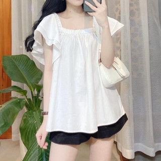 Áo Kiểu Nữ Trễ Vai Babydoll Tay Ngắn Cổ Vuông Madela, Áo Trễ Vai Bánh Bèo Babydoll Cổ Vuông Ngắn Tay Bèo