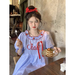 Váy Babydoll Chấm Bi Nơ Đỏ