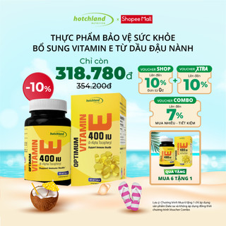 MUA 6 TẶNG 1 - Viên uống Hotchland Optimum Vitamin E 400IU bổ sung vitamin E giúp da, tóc đẹp, chống lão hóa hộp 60 viên
