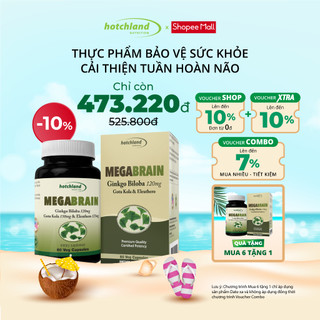 MUA 6 TẶNG 1 - Viên uống bổ não Ginkgo Biloba MegaBrain Hotchland giúp tăng cường trí nhớ, tuần hoàn não Hộp 60 viên.