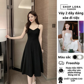 Váy 2 dây dáng xòe màu đen/trắng phù hợp cho đi dự tiệc chất vải tuyết mưa cao cấp - SHOPLORA