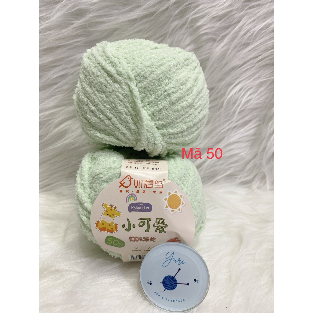 Len bông xù Xiaoke sợi 3mm cuộn 50g - Len bông đan móc không rụng lông