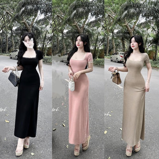 Đầm Body Nữ Cổ Vuông Tay Ngắn Dáng Dài Basic JAYCE  D138, Váy Nữ Thiết Kế Phong Cách Hàn Quốc
