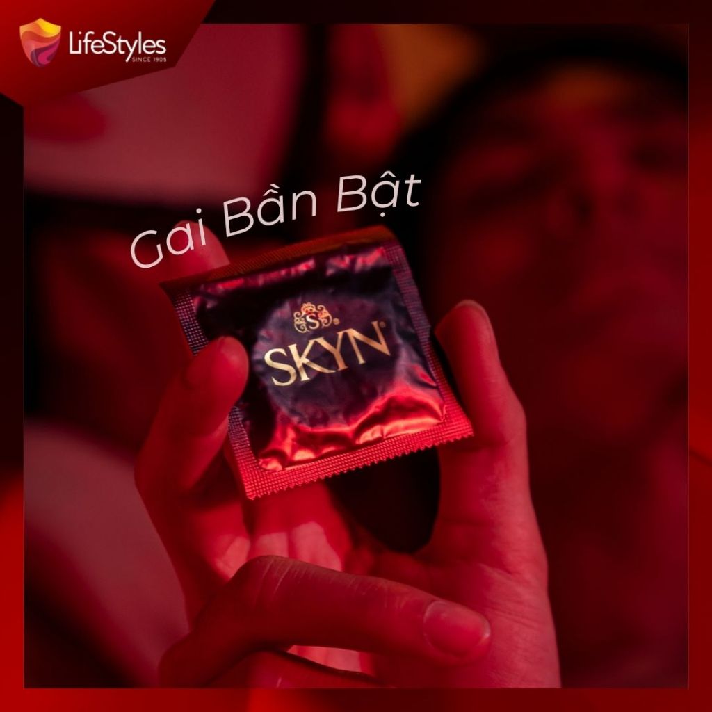 Bao cao su gân gai Lifestyles SKYN Intense, bao cao su siêu mỏng, nonlatex cao cấp H10 bcs