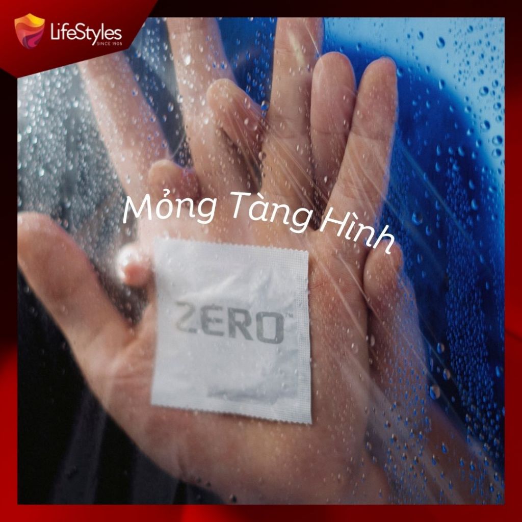 Bao cao su mỏng khít chân thật ôm sát LifeStyles Zero an toàn siêu bền chịu áp suất cao 12 bao/hộp