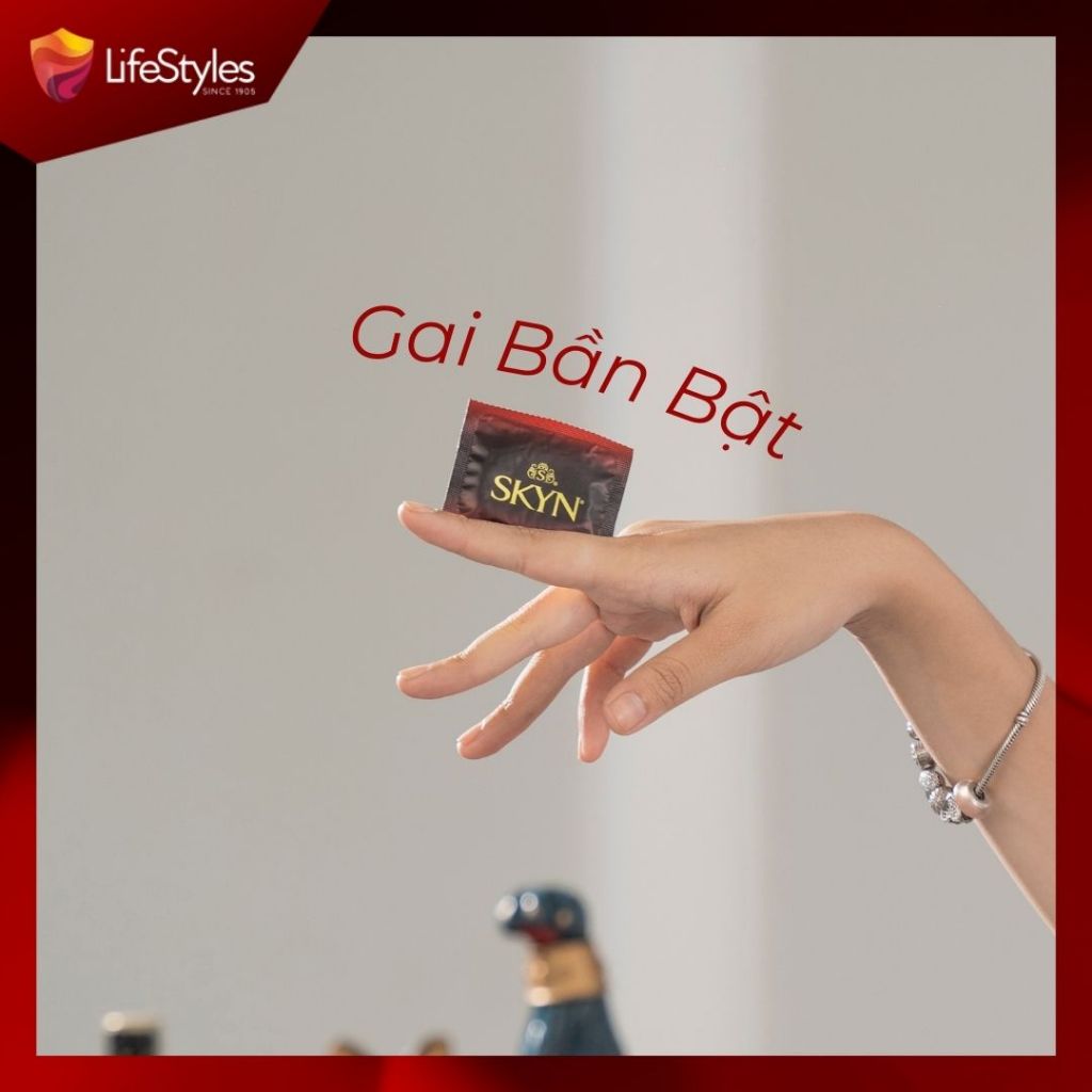Bao cao su gân gai Lifestyles SKYN Intense, bao cao su siêu mỏng, nonlatex cao cấp H10 bcs