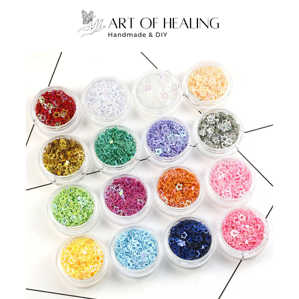 [AOH - Art of Healing] Set 12 hũ kim tuyến mix màu trang trí resin, nail, trang điểm handmade - Hand