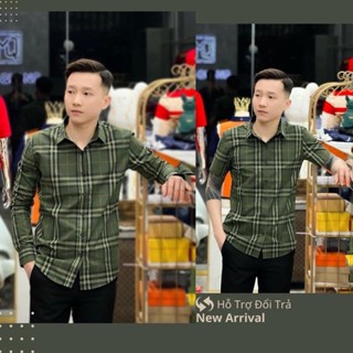 áo sơ mi nam sơ mi boy phố bbr  màu xanh rêu caro kẻ chất vải cao cấp dày dặn mẫu mới hottrend