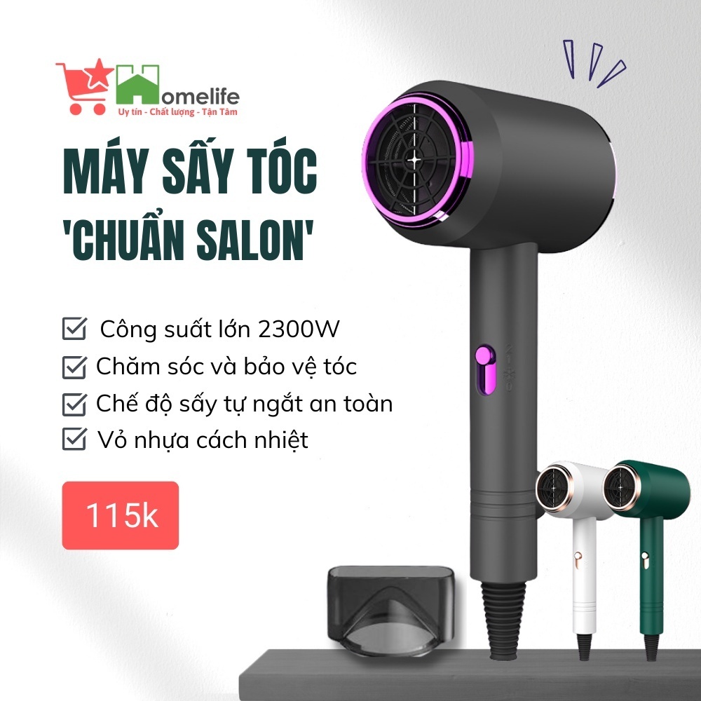 Máy sấy tóc 2 chiều nóng lạnh công suất lớn 2300W, 3 chế độ sấy, tặng kèm mỏ vịt, sấy mạnh nhanh khô tóc