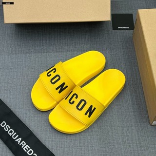 Dép lê quai ngang màu vàng chữ icon đen hàng cao cấp