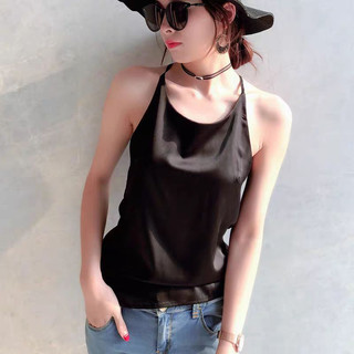 Áo mặc trong vest,blazer cổ tròn hai dây thanh lịch vải lụa satin cao cấp thoáng mát AO0036