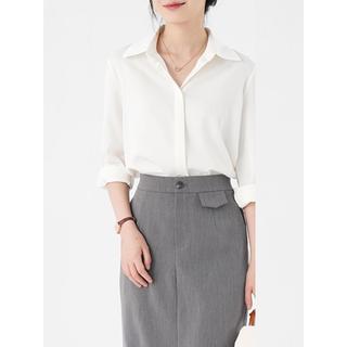 Áo sơ mi công sở nữ đẹp kiểu Hàn Quốc form rộng tay dài chất lụa cao cấp màu Trắng Be Đen Xanh Hồng