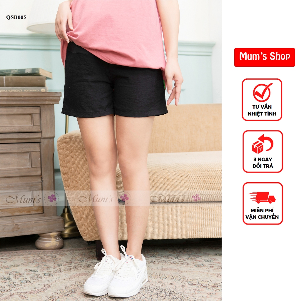 Quần sooc bầu Mum's Shop QSB005 chất đũi hàn mềm mại, thoáng mát, fom rộng rãi
