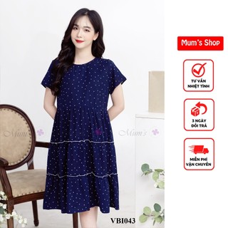 ĐẦM BẦU 🚛FREESHIP🚛 Váy voan màu xanh than chấm bi 3 tầng