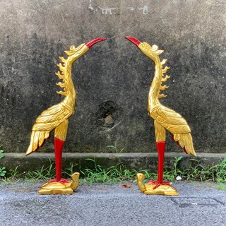 Hạc thờ gia tiên hạc gỗ mít hạc rùa gỗ đồ thờ gỗ mít cặp hạc cao 61,81cm