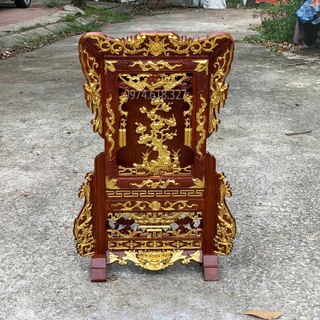 Giá gương thờ cây tùng gỗ hương dát vàng cao 81 rộng 55cm