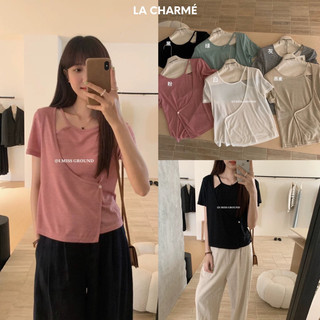 𝗟𝗔 𝗖𝗛𝗔𝗥𝗠𝗘́ | Áo thun gân cộc tay vạt lệch 30729 I MISS GROUND