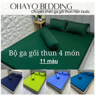 Bộ ga thun 4 món 12 màu xanh - hồng- drap thun Hàn Quốc