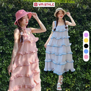[Pass] Đầm dáng dài nhiều tầng bèo màu hồng ruốc VM Style size M