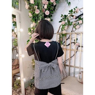 Bộ bầu kẻ đùi trẻ trung(ảnh thật)