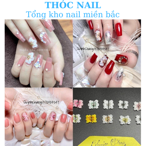 Hoa Bột nail” sét 10 bông cúc đính đá”