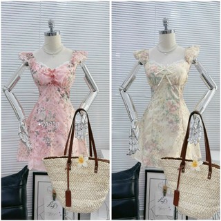 VA820  Đ HOA THÊU RÃ NGỰC VIỀN REN ĐÍNH 3 NƠ MẶC 2 KIỂU