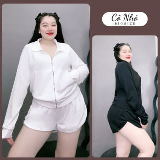 Set đồ bộ bigsize nữ áo khoác tay dài cổ bẻ khóa kéo kèm quần đùi lưng chun sành điệu SET57